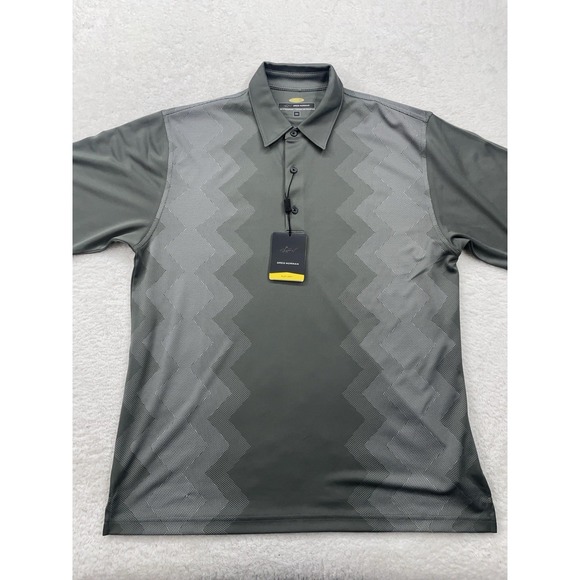 NWT Greg Norman ML75 Play Dry Men's Size Medium‎ Polo Golf Shirt Gray Wave Print - Picture 1 of 8